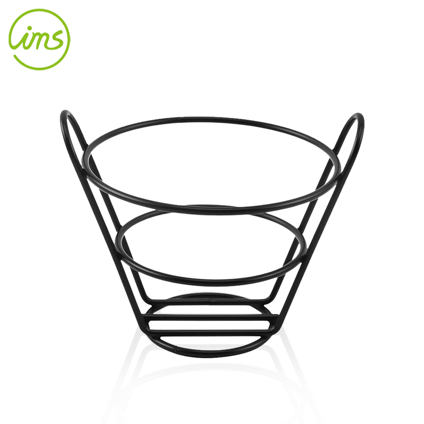Conical Black Wire Fries & Chips Serving Basket with Handles